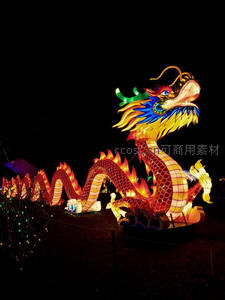 夜色中彩绘巨龙花灯巡游，传统节庆非遗灯艺展示